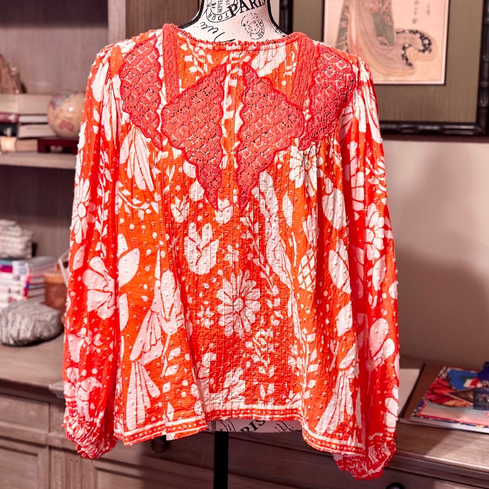 FARM RIO | Neon Jungle Embroidered Blouse, Size Medium - Picture 3 of 6